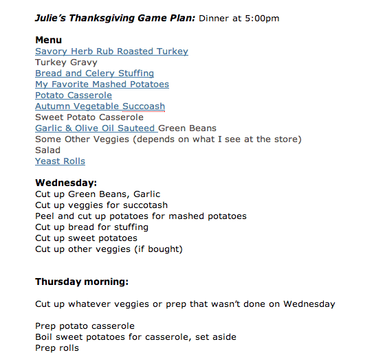 Thanksgiving Game Plan