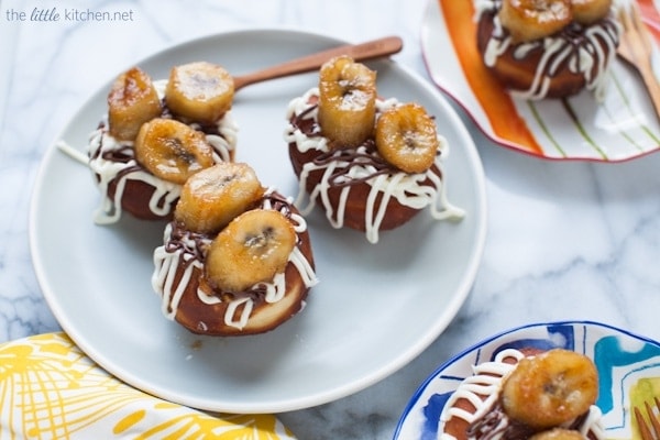 Doughnuts topped with Grilled Bananas, Cream Cheese Icing and Nutella from thelittlekitchen.net Doughnuts topped with Grilled Bananas, Cream Cheese Icing and Nutella from thelittlekitchen.net