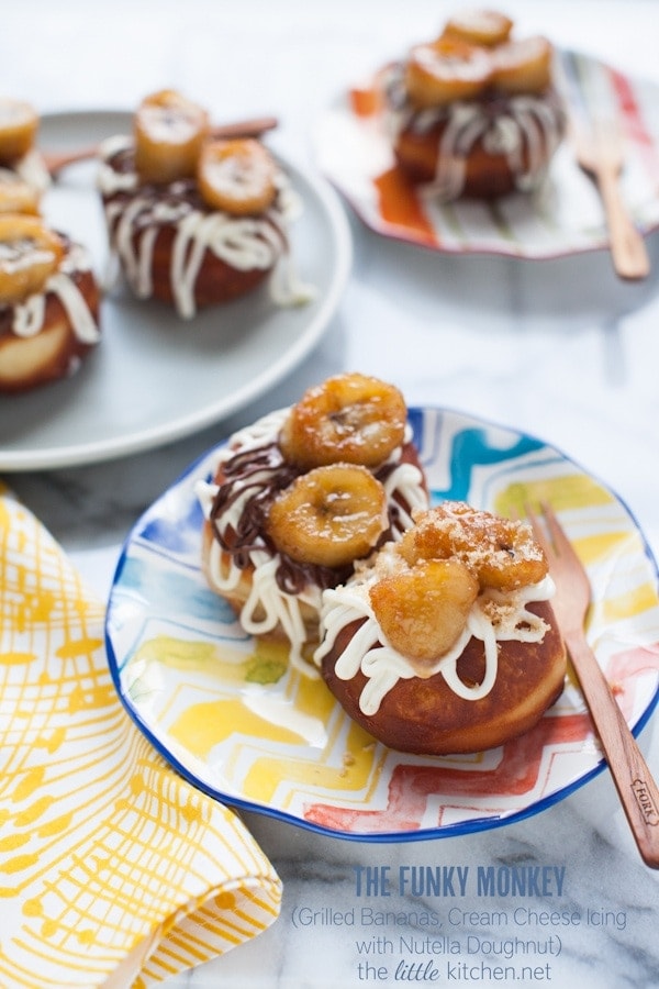 Doughnuts topped with Grilled Bananas, Cream Cheese Icing and Nutella from thelittlekitchen.net Doughnuts topped with Grilled Bananas, Cream Cheese Icing and Nutella from thelittlekitchen.net