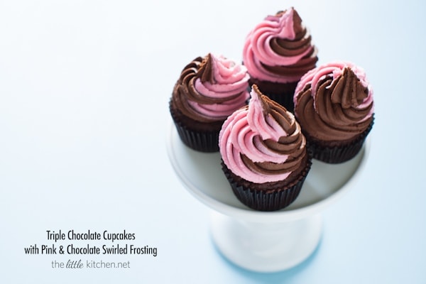 Triple Chocolate Cupcakes with Pink & Chocolate Swirled Frosting from thelittlekitchen.net Triple Chocolate Cupcakes with Pink & Chocolate Swirled Frosting from thelittlekitchen.net