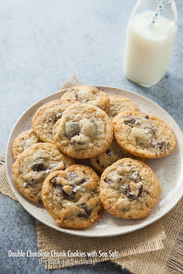 Double Chocolate Chunk Cookies with Sea Salt from thelittlekitchen.net #fbcookieswap Double Chocolate Chunk Cookies with Sea Salt from thelittlekitchen.net #fbcookieswap