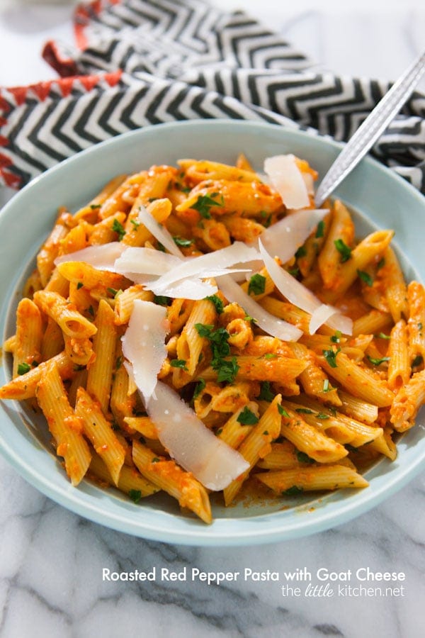 Roasted Red Pepper Pasta with Goat Cheese from thelittlekitchen.net Roasted Red Pepper Pasta with Goat Cheese from thelittlekitchen.net