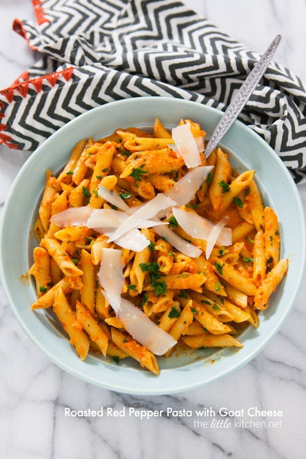 Roasted Red Pepper Pasta with Goat Cheese from thelittlekitchen.net Roasted Red Pepper Pasta with Goat Cheese from thelittlekitchen.net
