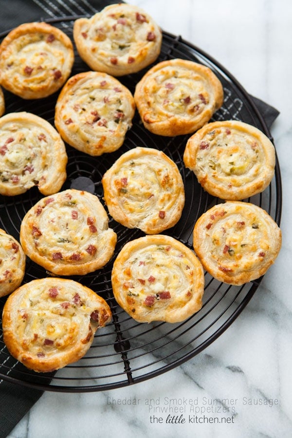 Cheddar and Smoked Summer Sausage Pinwheel Appetizers from thelittlekitchen.net Cheddar and Smoked Summer Sausage Pinwheel Appetizers from thelittlekitchen.net
