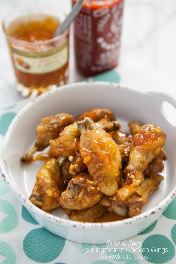 Sweet and Spicy Four Ingredient Chicken Wings from thelittlekitchen.net Sweet and Spicy Four Ingredient Chicken Wings from thelittlekitchen.net