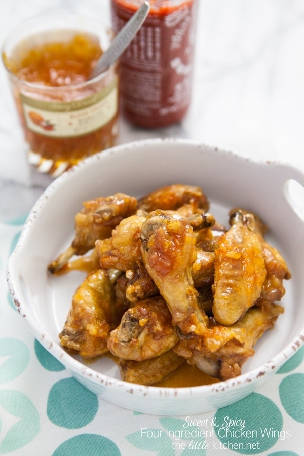 Sweet and Spicy Four Ingredient Chicken Wings from thelittlekitchen.net Sweet and Spicy Four Ingredient Chicken Wings from thelittlekitchen.net