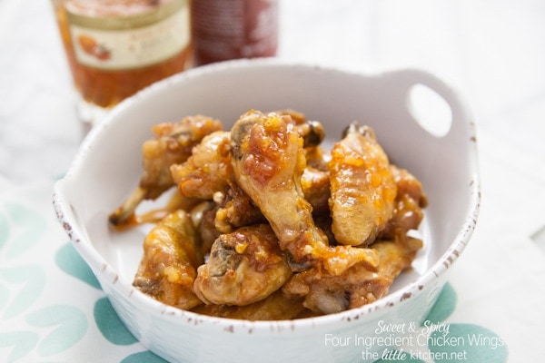 Sweet and Spicy Four Ingredient Chicken Wings from thelittlekitchen.net Sweet and Spicy Four Ingredient Chicken Wings from thelittlekitchen.net