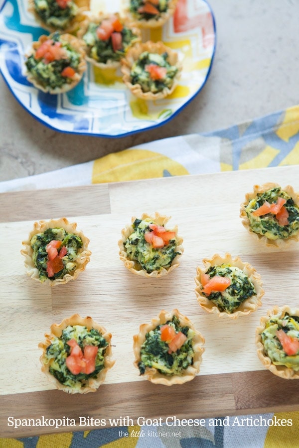 Spanakopita Bites with Goat Cheese and Artichokes from thelittlekitchen.net Spanakopita Bites with Goat Cheese and Artichokes from thelittlekitchen.net