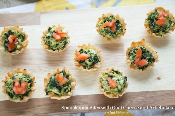 Spanakopita Bites with Goat Cheese and Artichokes from thelittlekitchen.net Spanakopita Bites with Goat Cheese and Artichokes from thelittlekitchen.net