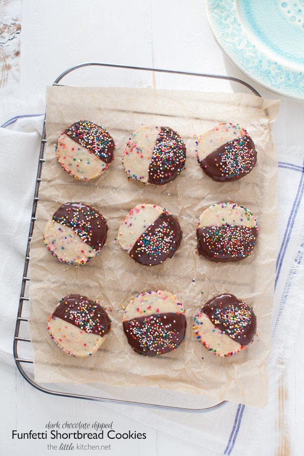 Dark Chocolate Dipped Funfetti Shortbread Cookies from thelittlekitchen.net Dark Chocolate Dipped Funfetti Shortbread Cookies from thelittlekitchen.net