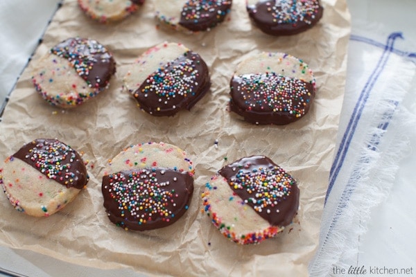 Dark Chocolate Dipped Funfetti Shortbread Cookies from thelittlekitchen.net Dark Chocolate Dipped Funfetti Shortbread Cookies from thelittlekitchen.net