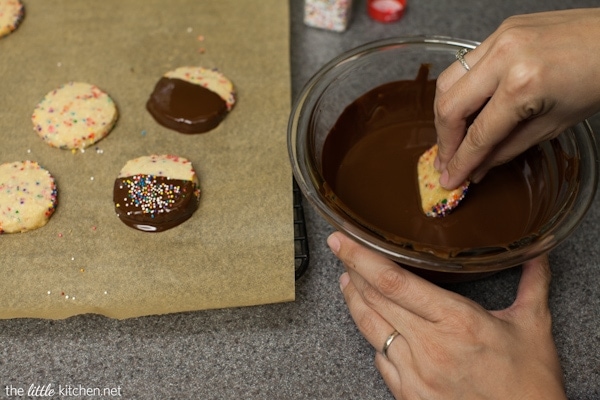 Dark Chocolate Dipped Funfetti Shortbread Cookies from thelittlekitchen.net Dark Chocolate Dipped Funfetti Shortbread Cookies from thelittlekitchen.net