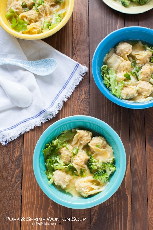 Pork and Shrimp Wonton Soup with Broccoli and Escarole from thelittlekitchen.net Pork and Shrimp Wonton Soup with Broccoli and Escarole from thelittlekitchen.net