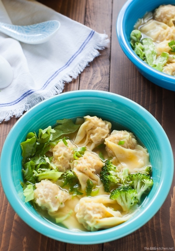 Pork and Shrimp Wonton Soup with Broccoli and Escarole from thelittlekitchen.net Pork and Shrimp Wonton Soup with Broccoli and Escarole from thelittlekitchen.net