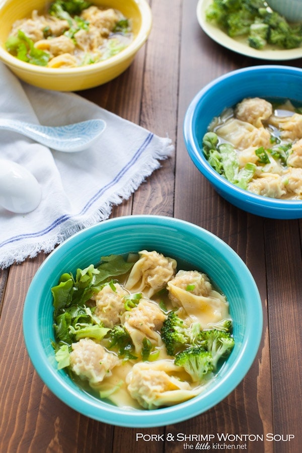 Pork and Shrimp Wonton Soup with Broccoli and Escarole from thelittlekitchen.net Pork and Shrimp Wonton Soup with Broccoli and Escarole from thelittlekitchen.net