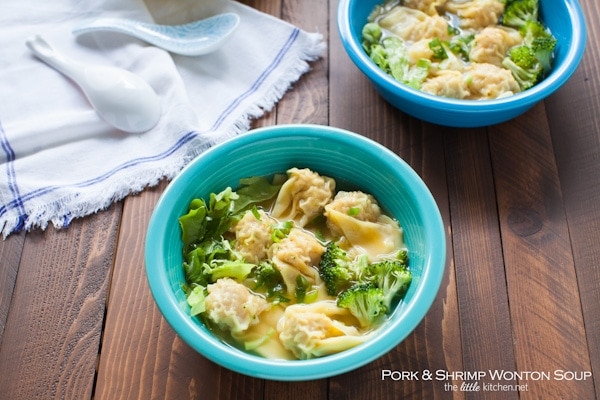 Pork and Shrimp Wonton Soup with Broccoli and Escarole from thelittlekitchen.net Pork and Shrimp Wonton Soup with Broccoli and Escarole from thelittlekitchen.net