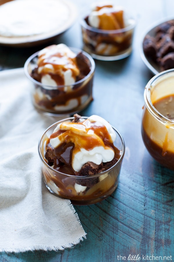 Salted Caramel Brownie Trifles with Whipped Cream from thelittlekitchen.net Salted Caramel Brownie Trifles with Whipped Cream from thelittlekitchen.net