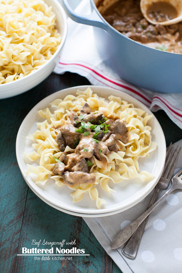 Beef Stroganoff with Buttered Noodles Recipe from thelittlekitchen.net Beef Stroganoff with Buttered Noodles Recipe from thelittlekitchen.net