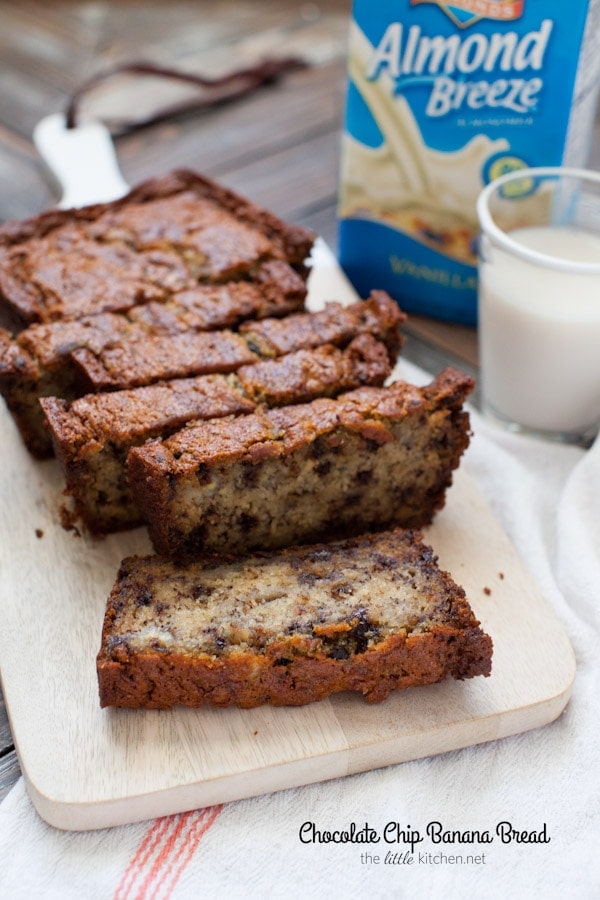 This bread is so easy to make and it's made with almondmilk! Chocolate Chip Banana Bread from thelittlekitchen.net This bread is so easy to make and it's made with almondmilk! Chocolate Chip Banana Bread from thelittlekitchen.net