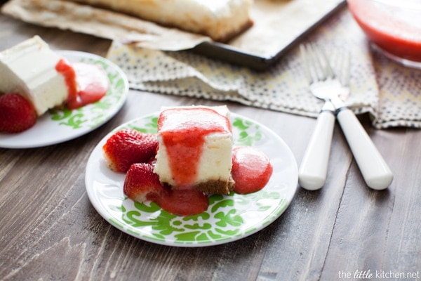 A really easy cheesecake recipe...it's a classic and can be made in a square or round cake pan! Classic Cheesecake Recipe with Strawberry Coulis Recipe from thelittlekitchen.net A really easy cheesecake recipe...it's a classic and can be made in a square or round cake pan! Classic Cheesecake Recipe with Strawberry Coulis Recipe from thelittlekitchen.net