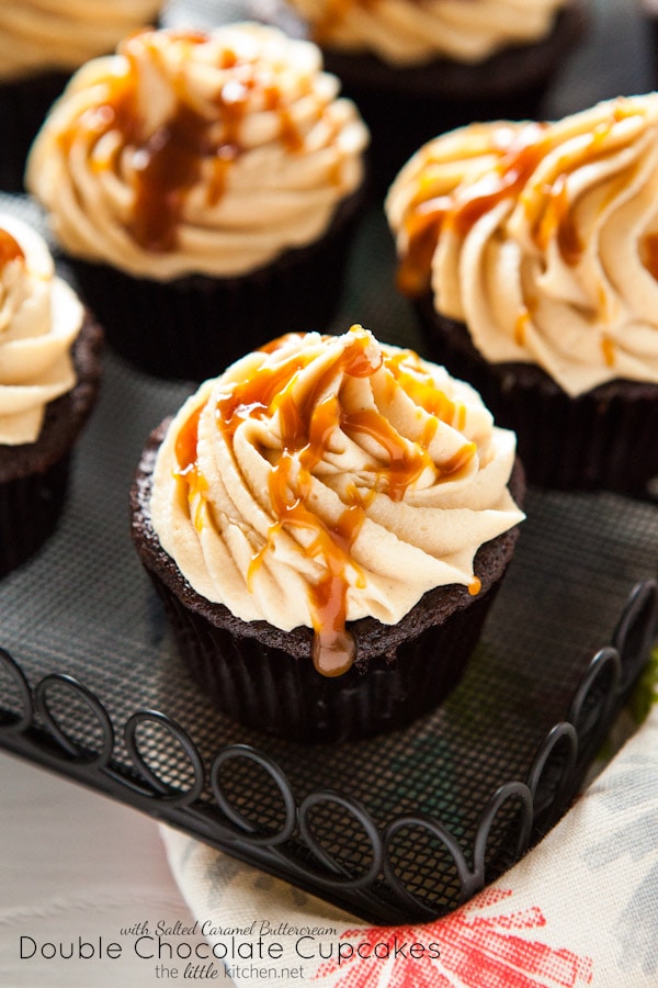 Double Chocolate Cupcakes with Salted Caramel Buttercream from thelittlekitchen.net Double Chocolate Cupcakes with Salted Caramel Buttercream from thelittlekitchen.net