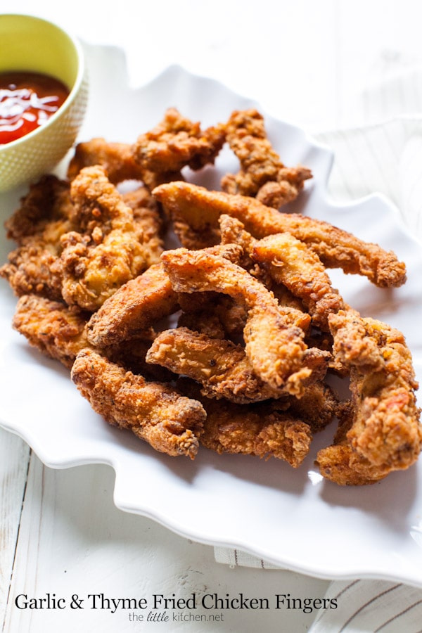 So easy to make and flavorful...this is an elevated fried chicken! Garlic and Thyme Fried Chicken Fingers from thelittlekitchen.net So easy to make and flavorful...this is an elevated fried chicken! Garlic and Thyme Fried Chicken Fingers from thelittlekitchen.net