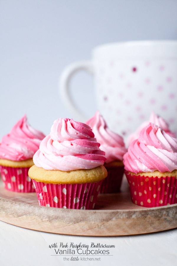 Vanilla Cupcakes with Pink Raspberry Buttercream from thelittlekitchen.net Vanilla Cupcakes with Pink Raspberry Buttercream from thelittlekitchen.net