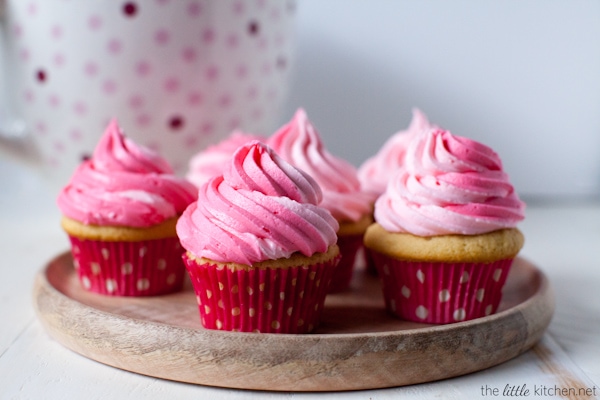 Vanilla Cupcakes with Pink Raspberry Buttercream from thelittlekitchen.net Vanilla Cupcakes with Pink Raspberry Buttercream from thelittlekitchen.net