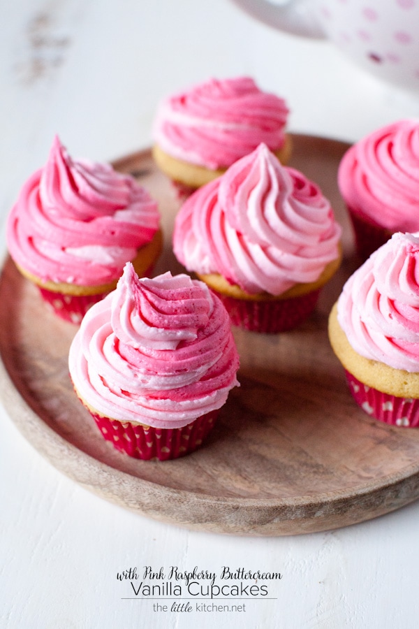 Vanilla Cupcakes with Pink Raspberry Buttercream from thelittlekitchen.net Vanilla Cupcakes with Pink Raspberry Buttercream from thelittlekitchen.net