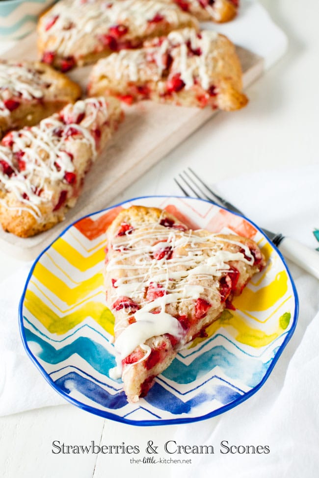 Strawberries and Cream Scones with White Chocolate Glaze from thelittlekitchen.net Strawberries and Cream Scones with White Chocolate Glaze from thelittlekitchen.net