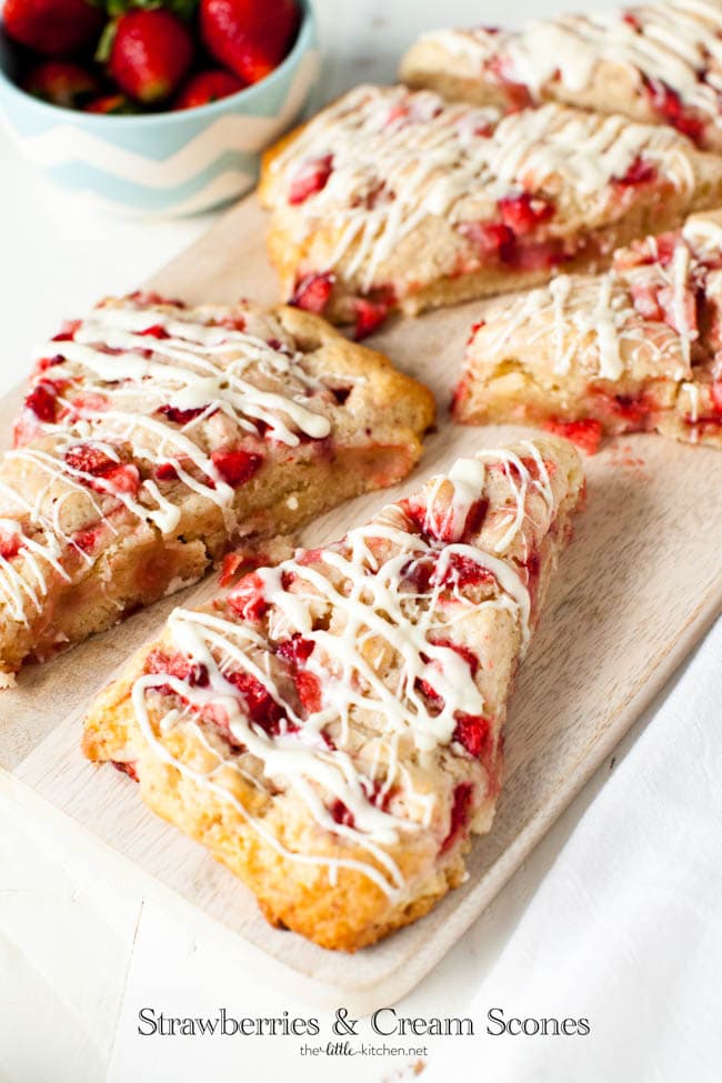 Strawberries and Cream Scones with White Chocolate Glaze from thelittlekitchen.net Strawberries and Cream Scones with White Chocolate Glaze from thelittlekitchen.net