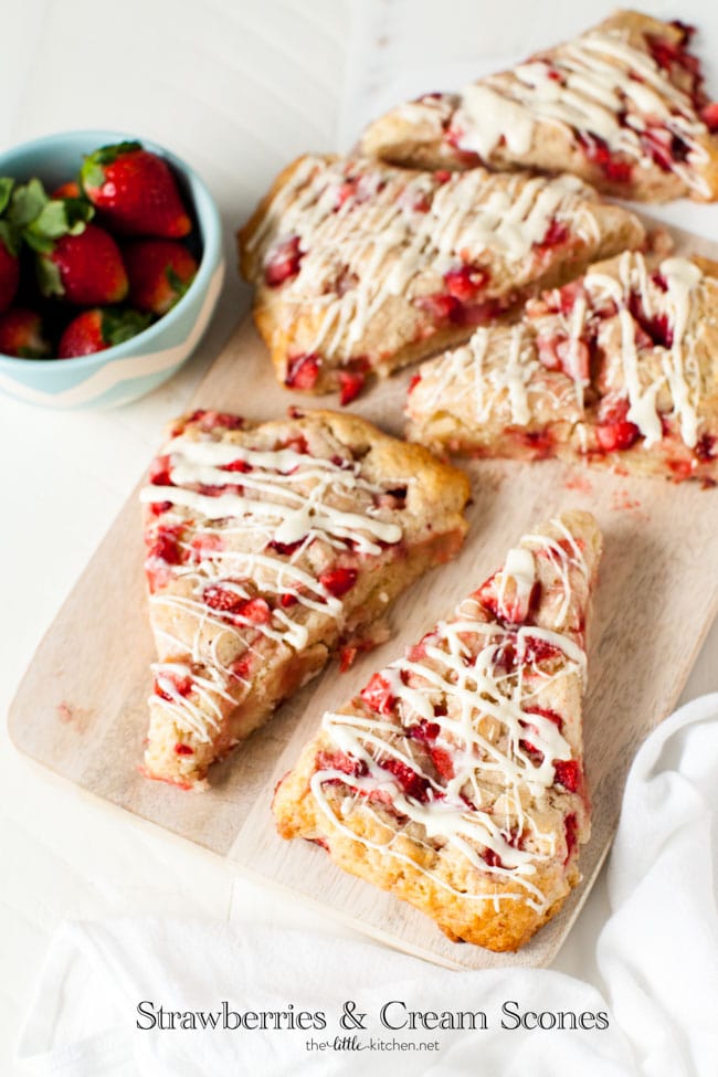 Strawberries and Cream Scones with White Chocolate Glaze from thelittlekitchen.net Strawberries and Cream Scones with White Chocolate Glaze from thelittlekitchen.net