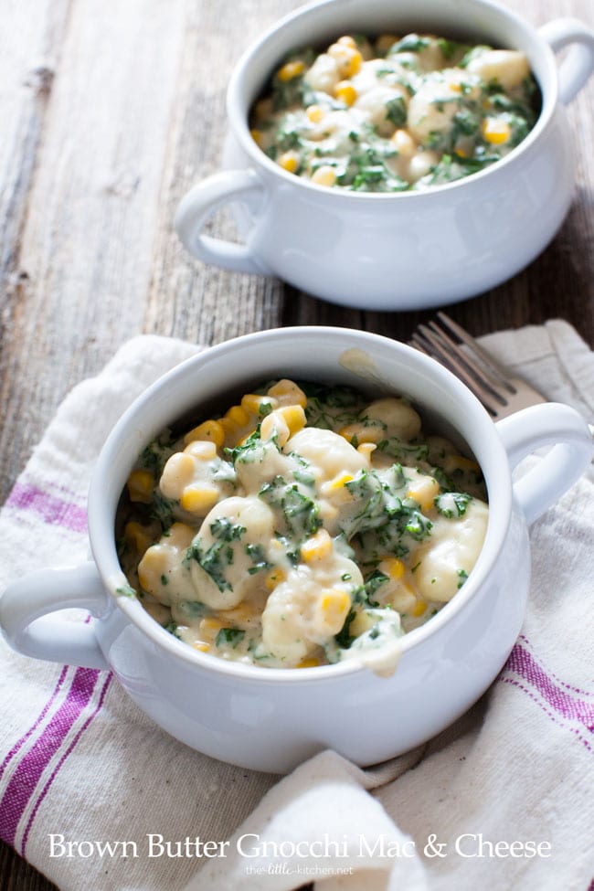 Brown Butter Gnocchi Mac & Cheese with Kale and Corn from thelittlekitchen.net Brown Butter Gnocchi Mac & Cheese with Kale and Corn from thelittlekitchen.net