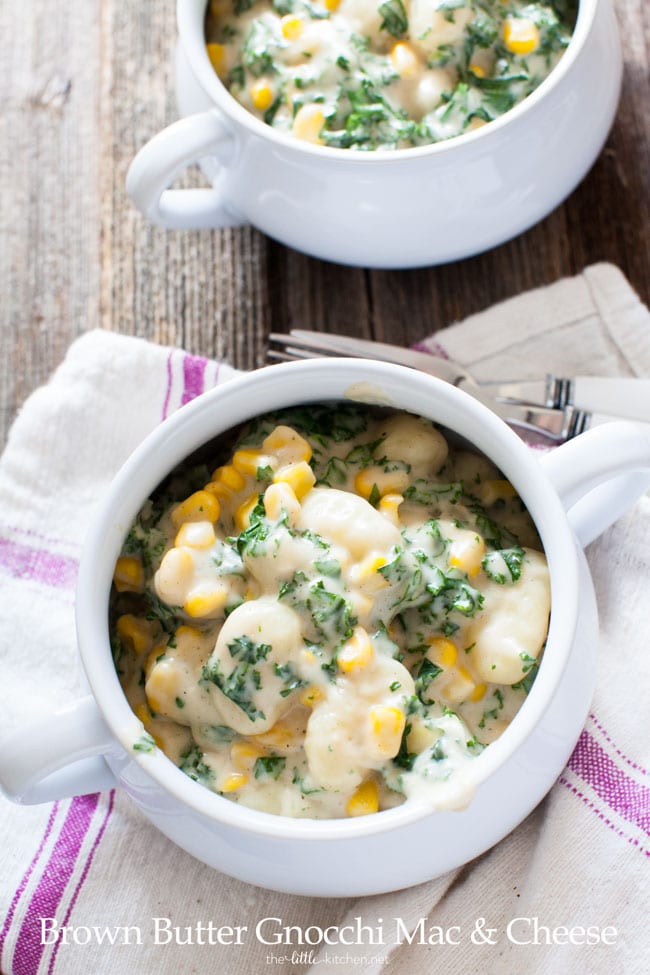 Brown Butter Gnocchi Mac & Cheese with Kale and Corn from thelittlekitchen.net Brown Butter Gnocchi Mac & Cheese with Kale and Corn from thelittlekitchen.net