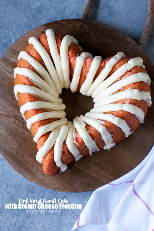 Heart-Shaped Pink Velvet Bundt Cake with Cream Cheese Frosting from thelittlekitchen.net Heart-Shaped Pink Velvet Bundt Cake with Cream Cheese Frosting from thelittlekitchen.net