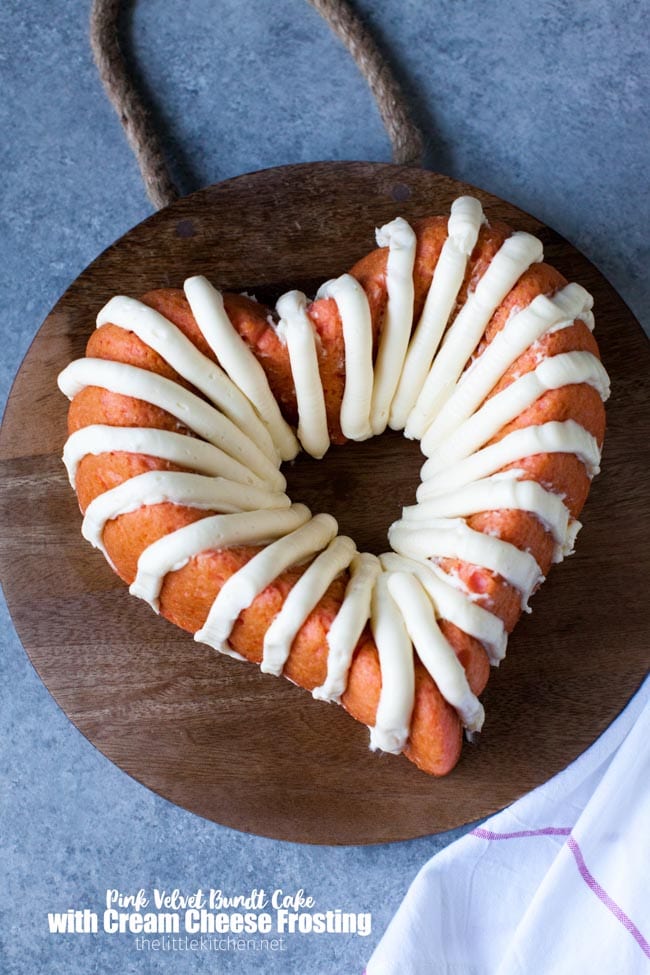 Heart-Shaped Pink Velvet Bundt Cake with Cream Cheese Frosting from thelittlekitchen.net Heart-Shaped Pink Velvet Bundt Cake with Cream Cheese Frosting from thelittlekitchen.net