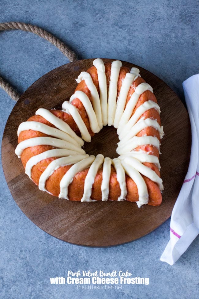 Heart-Shaped Pink Velvet Bundt Cake with Cream Cheese Frosting from thelittlekitchen.net Heart-Shaped Pink Velvet Bundt Cake with Cream Cheese Frosting from thelittlekitchen.net