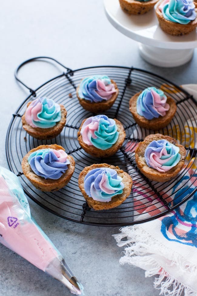 Chocolate Chip Cookie Cups with Unicorn Frosting from thelittlekitchen.net Chocolate Chip Cookie Cups with Unicorn Frosting from thelittlekitchen.net