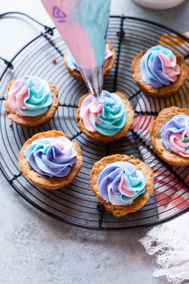 Chocolate Chip Cookie Cups with Unicorn Frosting from thelittlekitchen.net Chocolate Chip Cookie Cups with Unicorn Frosting from thelittlekitchen.net