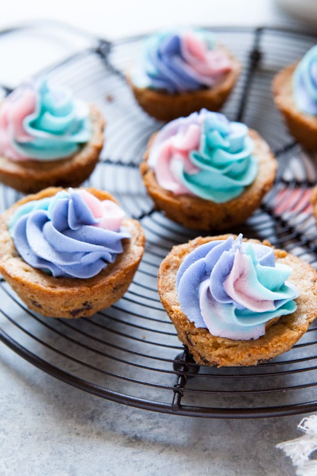 Chocolate Chip Cookie Cups with Unicorn Frosting from thelittlekitchen.net Chocolate Chip Cookie Cups with Unicorn Frosting from thelittlekitchen.net