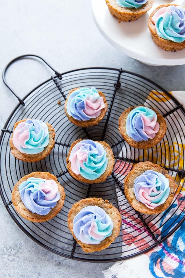 Chocolate Chip Cookie Cups with Unicorn Frosting from thelittlekitchen.net Chocolate Chip Cookie Cups with Unicorn Frosting from thelittlekitchen.net