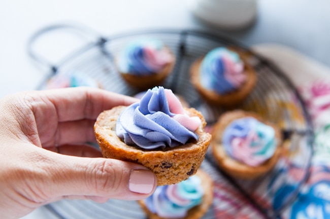 Chocolate Chip Cookie Cups with Unicorn Frosting from thelittlekitchen.net Chocolate Chip Cookie Cups with Unicorn Frosting from thelittlekitchen.net