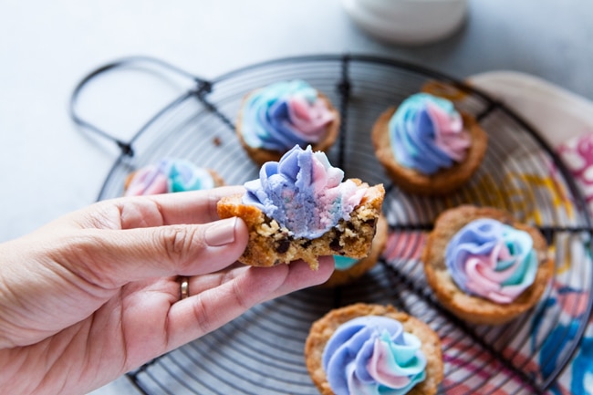 Chocolate Chip Cookie Cups with Unicorn Frosting from thelittlekitchen.net Chocolate Chip Cookie Cups with Unicorn Frosting from thelittlekitchen.net