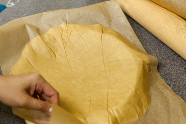 Placing Sugar Pie dough into tart pan Placing Sugar Pie dough into tart pan
