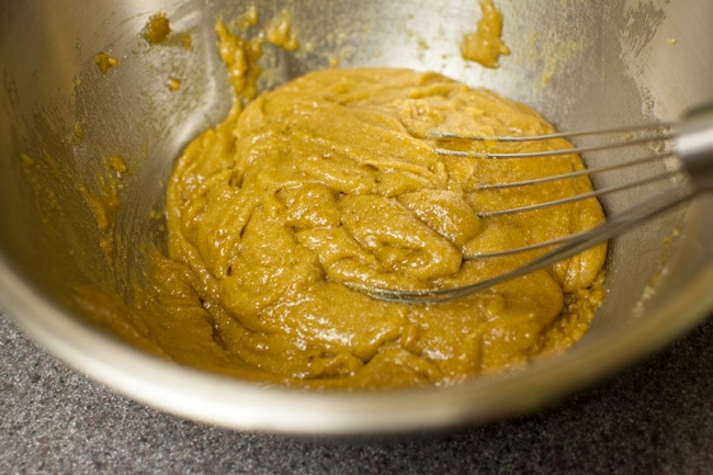 Whisking Sugar Pie filling in metal bowl Whisking Sugar Pie filling in metal bowl