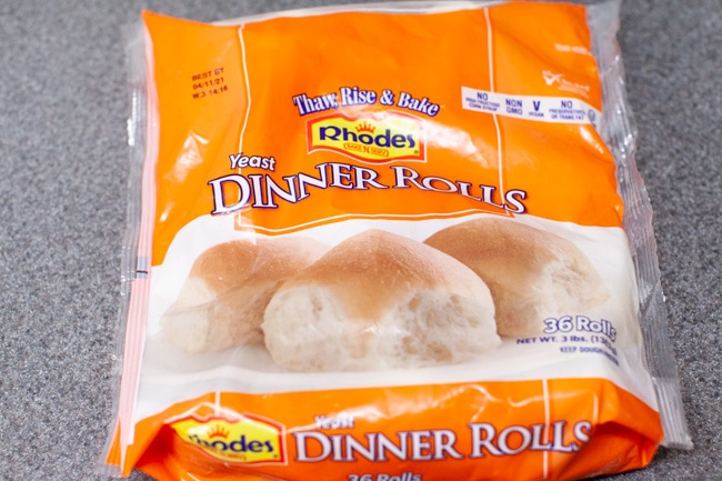 Stuffed Bagel Bites from thelittlekitchen.net a bag of Rhodes frozen Yeast Dinner Rolls
