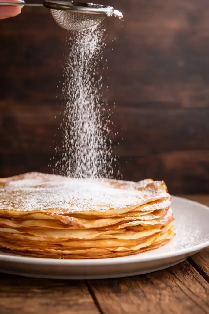 Measuring flour and dry ingredients for crêpes